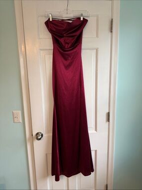 windsor burgundy prom dress Lainey Ruffled High Slit Long Formal Dress